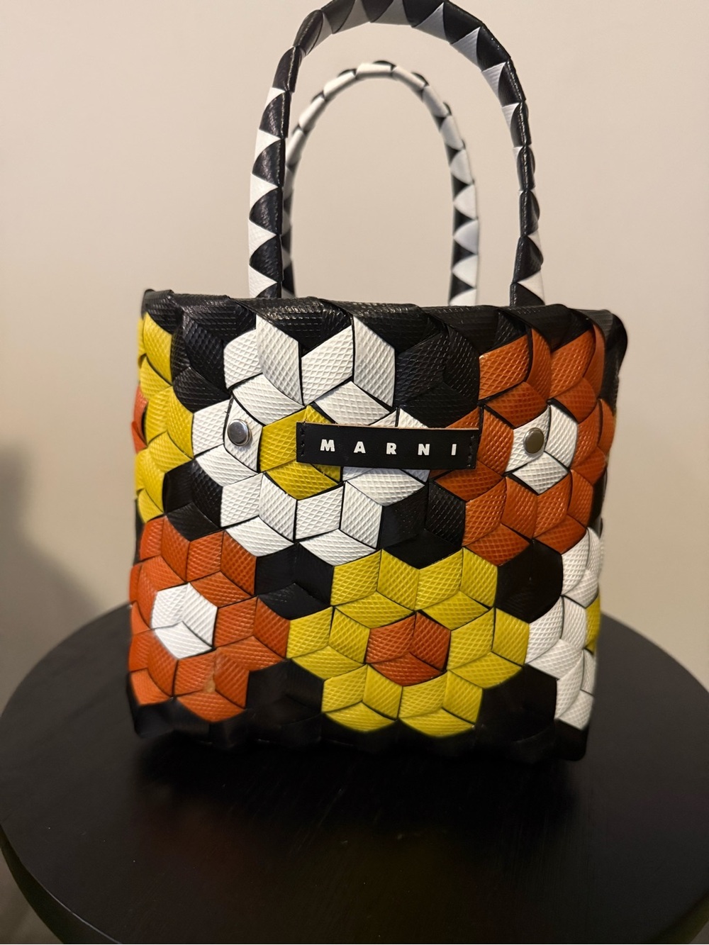 Marni Black, White, Yellow and Orange Woven Mini Tote